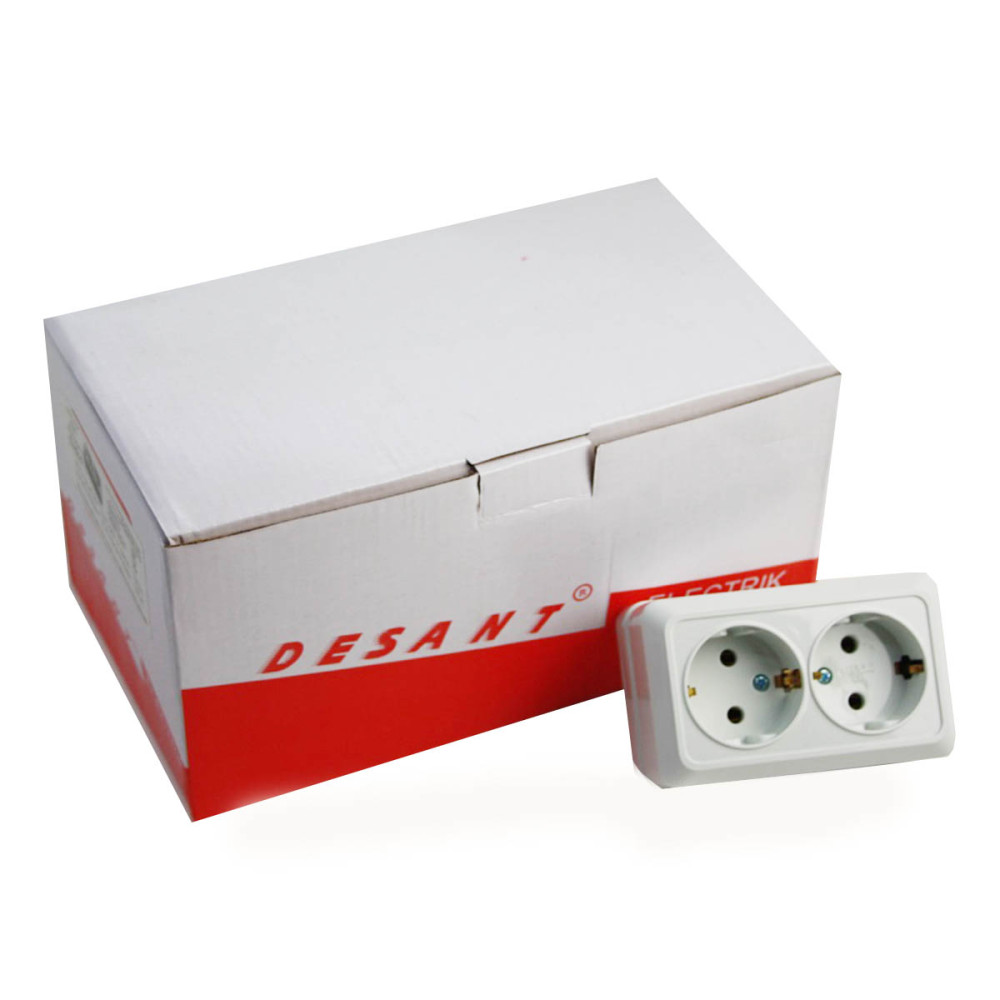 Розетка двойная наружная с заземлением 10 А 250 В №D-611 (120/10) Розетка двойная наружная с заземлением 10 А 250 В №D-611 (120/10)