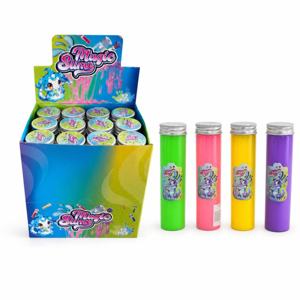 Лизун Magic Slime у прозорій пластиковій тубі, різні яскраві кольори, (3,5*13,6)см, 12 шт. в упаковці, №1520-3 (240)