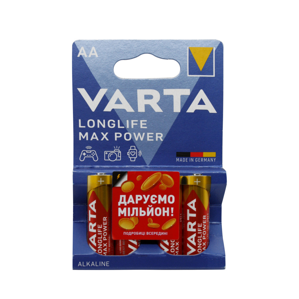 Батарейки Varta Max Power LR06, червоні, 4 шт. на блістері (4706101404) (80) Батарейки Varta Max Power LR06, червоні, 4 шт. на блістері (4706101404) (80)