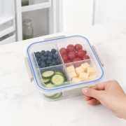Прозрачный квадратный пластиковый контейнер для продуктов с 3 отделениями, размер (19,5*19,5*6)см, в клеёнке, №7721 (72)
