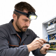 Ліхтар світлодіодний налобний акумуляторний, пластиковий, чорний, з USB-кабелем, розмір (4.1 × 7.8 × 4.6) см, №KX-309 (180)