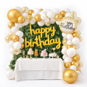 Набір повітряних кульок для декорування, з написом «Happy Birthday», 83 предмети, у бежевих і білих тонах, №CO-U1212 (100) Набір повітряних кульок для декорування, з написом «Happy Birthday», 83 предмети, у бежевих і білих тонах, №CO-U1212 (100)