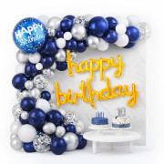 Набор воздушных шаров для декорирования, с надписью «Happy Birthday», 83 предмета, в синих, серебристых и белых тонах, №CO-U1215 (100) Набор воздушных шаров для декорирования, с надписью «Happy Birthday», 83 предмета, в синих, серебристых и белых тонах, №CO-U1215 (100)