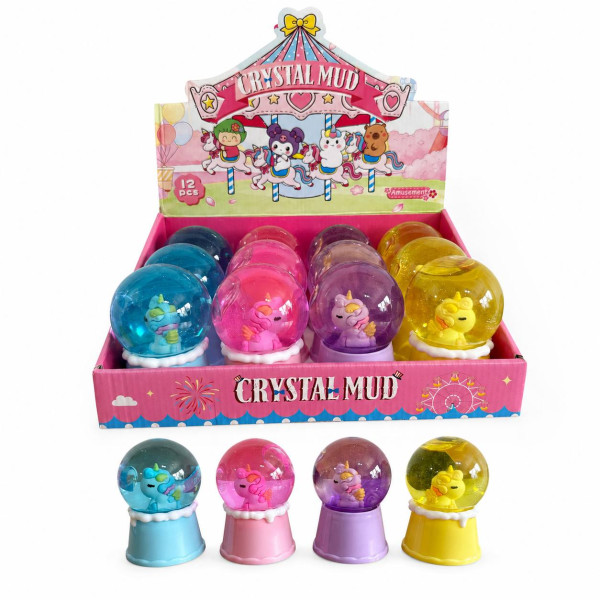 Лизун Crystal Mud із блискітками у фігурній баночці-кулі з єдинорогом, 4 кольори, (7,5*11)см, 12 шт. в упаковці, №1520-7 (96)