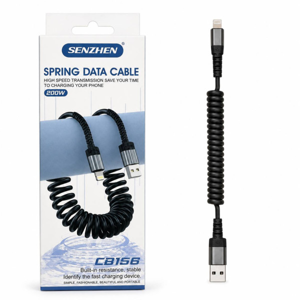 Кабель спіральний для заряджання та передавання даних USB-A — Lightning, чорний, №CB159 (360)