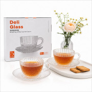 Чашка с блюдцем из прозрачного полосатого стекла, 230 мл, (9*7+14*14)см, 6 шт., №TCF9003 (8) Чашка с блюдцем из прозрачного полосатого стекла, 230 мл, (9*7+14*14)см, 6 шт., №TCF9003 (8)