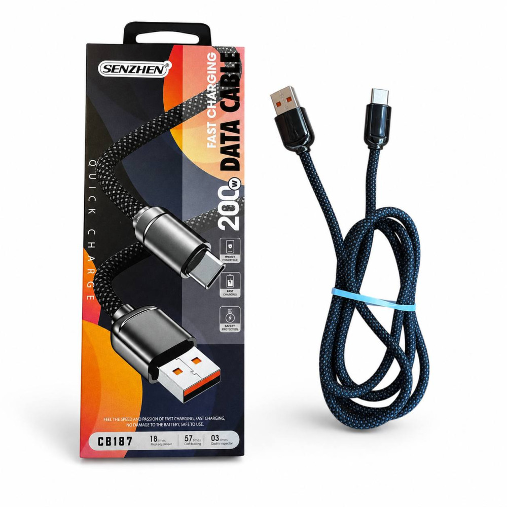 Кабель обплетений для заряджання та передавання даних USB-A — Type-C, чорний, №CB187 (300) Кабель обплетений для заряджання та передавання даних USB-A — Type-C, чорний, №CB187 (300)