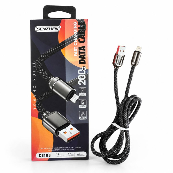 Кабель обплетений для заряджання та передавання даних USB-A — Lightning, чорний, №CB186 (300)