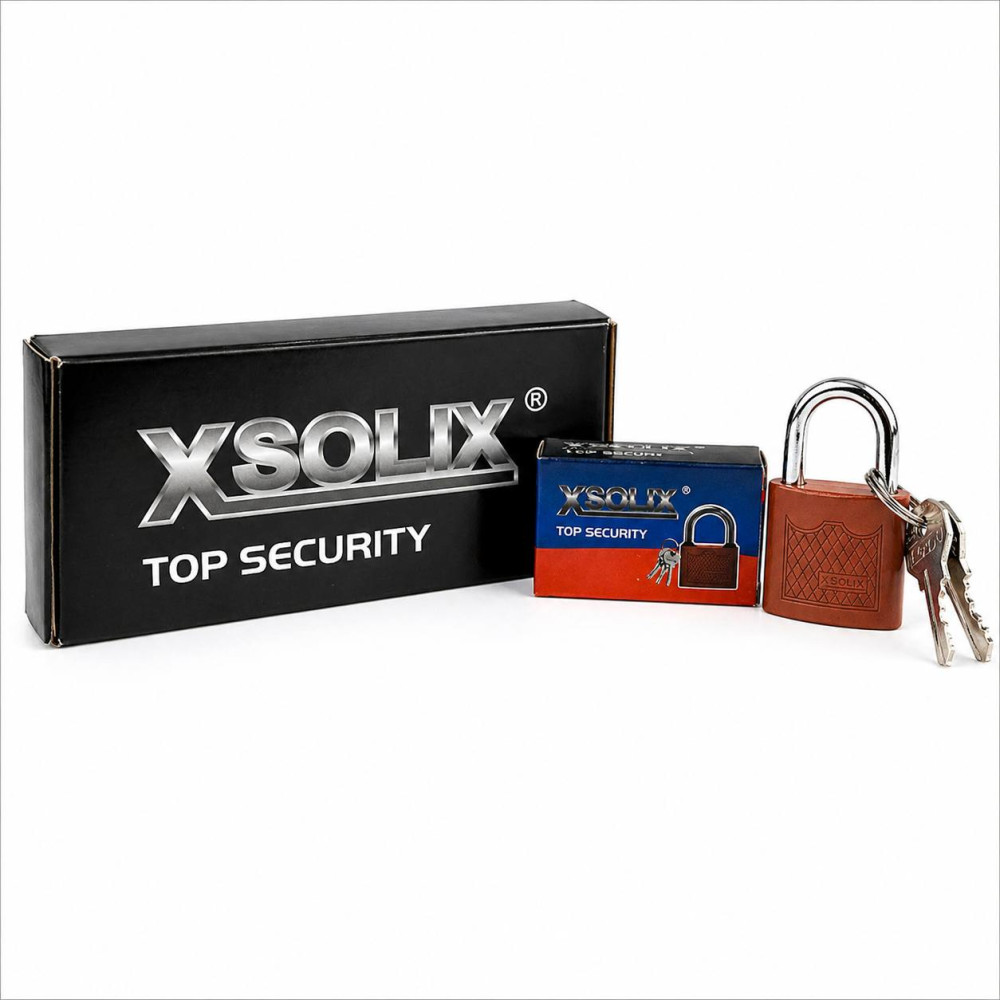 Замок навесной XSOLIX, медный, 32 мм, с 3 ключами, комплект — 3 ключа, 12 шт. в упаковке, №XS-32 (240) Замок навесной XSOLIX, медный, 32 мм, с 3 ключами, комплект — 3 ключа, 12 шт. в упаковке, №XS-32 (240)