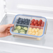 Прозрачный прямоугольный пластиковый контейнер для продуктов с 4 отделениями, размер (23,5*17*6)см, в клеёнке, №7733 (72)