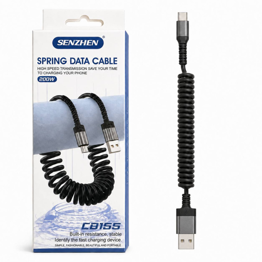 Кабель спіральний для заряджання та передавання даних USB-A — Type-C, чорний, №CB157 (360) Кабель спіральний для заряджання та передавання даних USB-A — Type-C, чорний, №CB157 (360)