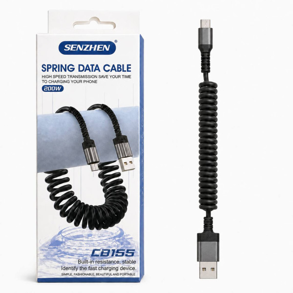 Кабель спіральний для заряджання та передавання даних USB-A — Micro-USB, чорний, №CB155 (360) Кабель спіральний для заряджання та передавання даних USB-A — Micro-USB, чорний, №CB155 (360)