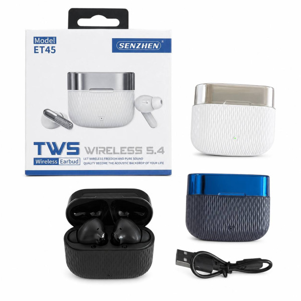 Навушники бездротові TWS Bluetooth 5.4 із зарядним кейсом, 4 кольори, у паперовій коробці, №ET45 (100)