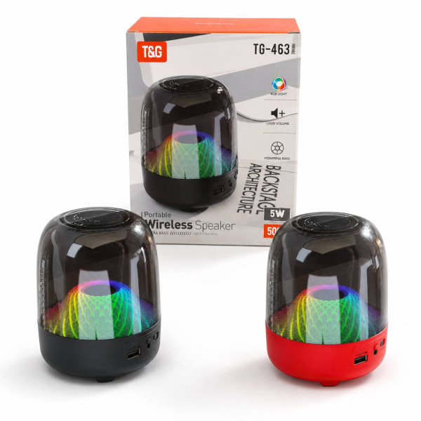 Колонка портативна бездротова Bluetooth з RGB-підсвічуванням, кругла, 5 Вт, 3 кольори, (10 × 13) см, у паперовій коробці, №TG463 (40)