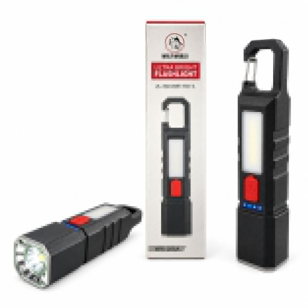Ліхтарик акумуляторний від USB пл. з гачком (17*3.2)см 2кол. у коробці №WW-206A(240)
