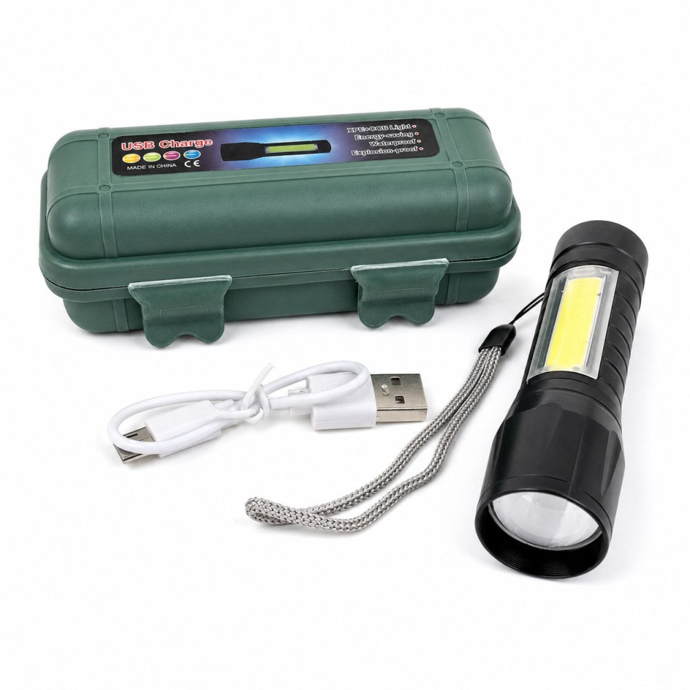 Ліхтар акумуляторний із заряджанням від USB з пластику (9.2 × 2.5) см чорного кольору у пластиковій коробці №511S (240) Ліхтар акумуляторний із заряджанням від USB з пластику (9.2 × 2.5) см чорного кольору у пластиковій коробці №511S (240)