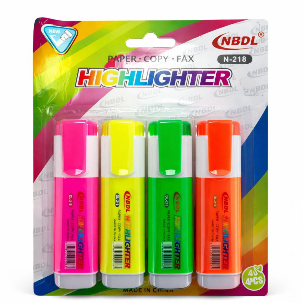 Набір текстовиділювачів, 4 кольори чорнила, корпуси 4 кольорів, на блістері, ціна за набір, №N-218 (300) Набір текстовиділювачів, 4 кольори чорнила, корпуси 4 кольорів, на блістері, ціна за набір, №N-218 (300)