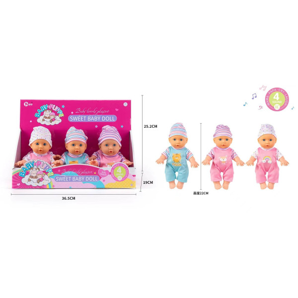 Пупс Sweet Baby Doll, 22 см, 2 кольори, 6 шт. в упаковці, ціна за 1 шт., упаковка (35*20*20)см, №WZB690-1 (144)