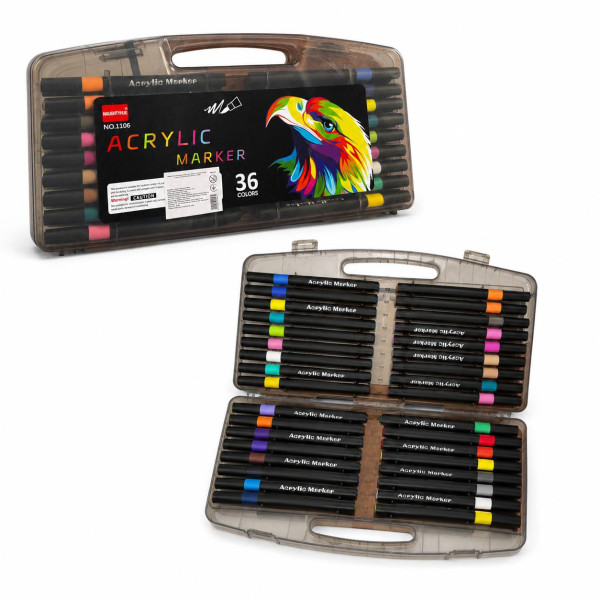 Фломастери акрилові на водній основі, 36 кольорів, у прозорій коробці, розмір (2,8 × 29 × 14,5) см, №1070-36 (36) Фломастери акрилові на водній основі, 36 кольорів, у прозорій коробці, розмір (2,8 × 29 × 14,5) см, №1070-36 (36)