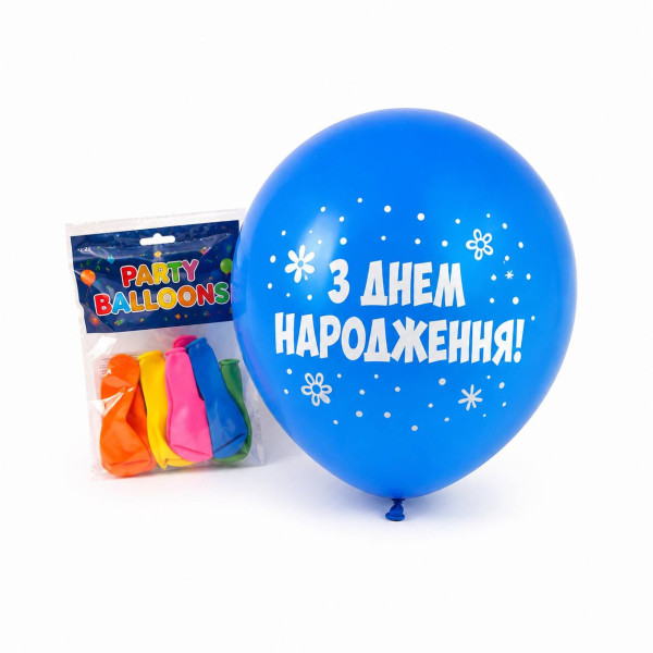 Кульки повітряні гумові, у формі серця, з українським написом «З Днем народження», 2.8 г, діаметр 12 дюймів, 10 шт. у коробці, №12B-10-U (720)