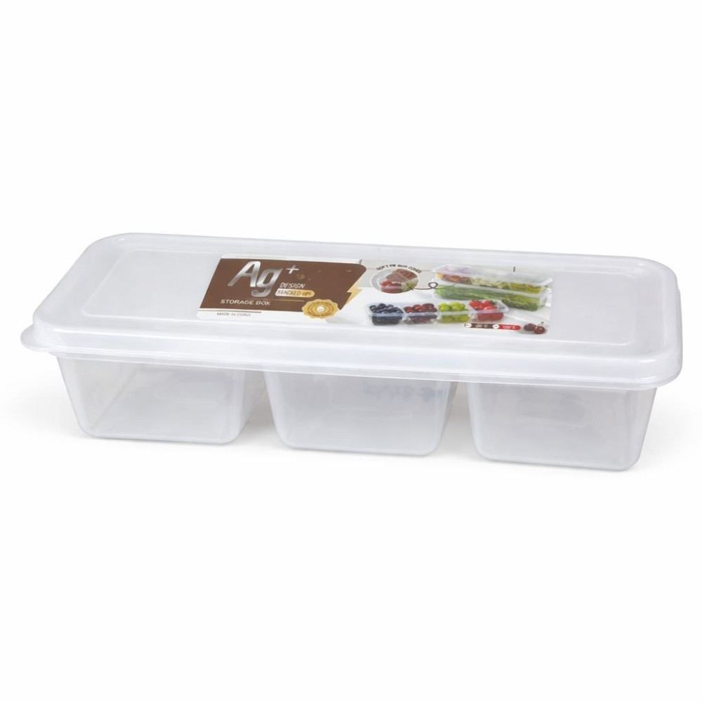 Контейнер із пластику для зберігання продуктів, з 3 секціями, (29,5*9,8*5,7)см, №7710 (168) Контейнер із пластику для зберігання продуктів, з 3 секціями, (29,5*9,8*5,7)см, №7710 (168)