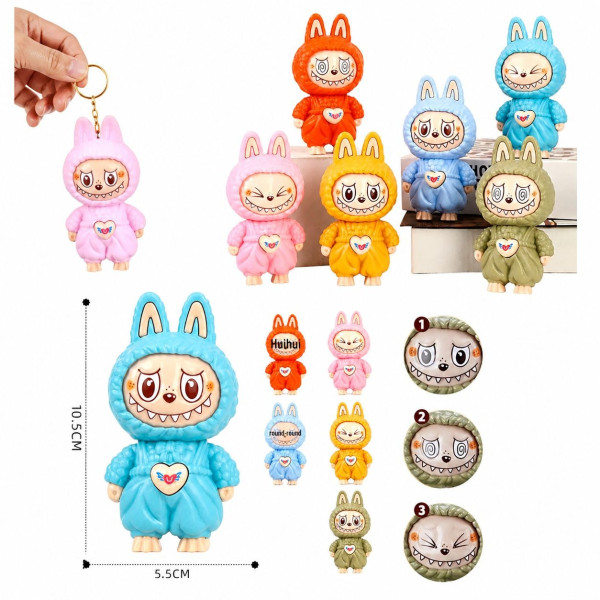 Іграшка-брелок Labubu з поворотним обличчям, 3 вирази, 3 в 1, Kawaii, №OS-04 (500)