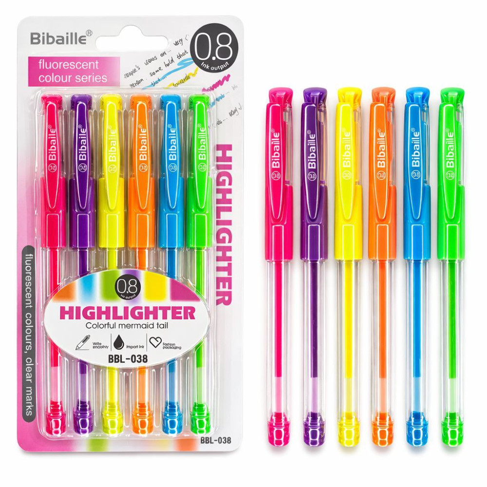 Ручки кулькові Bibaile HIGHLIGHT, 6 шт. на планшеті, розмір (10 × 20) см, № BBL-038 (384) Ручки кулькові Bibaile HIGHLIGHT, 6 шт. на планшеті, розмір (10 × 20) см, № BBL-038 (384)