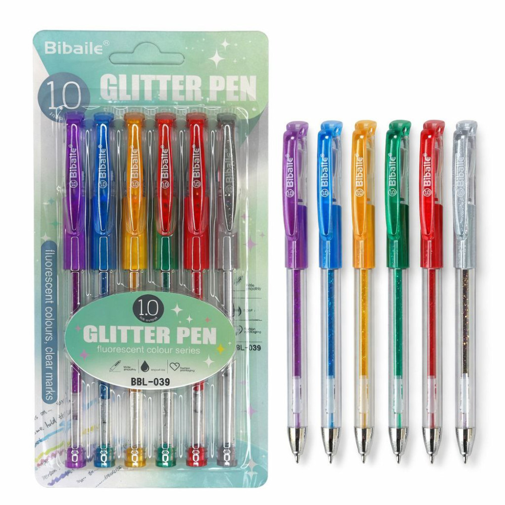 Ручки кулькові Bibaile GLITTER PEN, 6 шт. на планшеті, розмір (10 × 20) см, №BBL-039 (384) Ручки кулькові Bibaile GLITTER PEN, 6 шт. на планшеті, розмір (10 × 20) см, №BBL-039 (384)