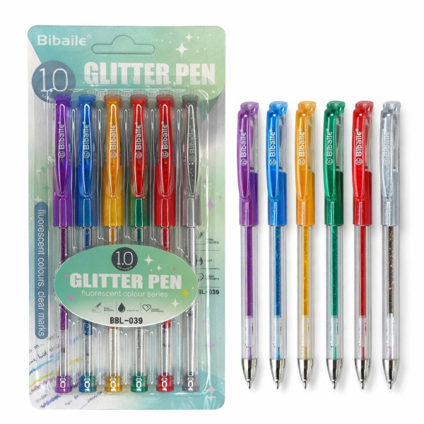 Ручки кулькові Bibaile GLITTER PEN, 6 шт. на планшеті, розмір (10 × 20) см, №BBL-039 (384) Ручки кулькові Bibaile GLITTER PEN, 6 шт. на планшеті, розмір (10 × 20) см, №BBL-039 (384)